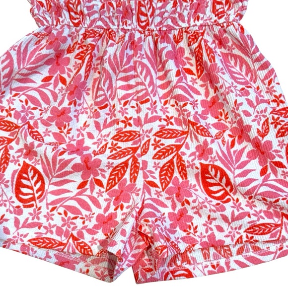 Zara Girls Floral Romper 11/12 Pink Red Tropical Print Elastic Waist - Picture 3 of 5